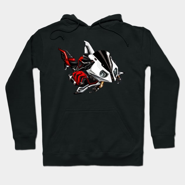 BMW S1000RR Shark White Black & Red Hoodie by MOTORIND